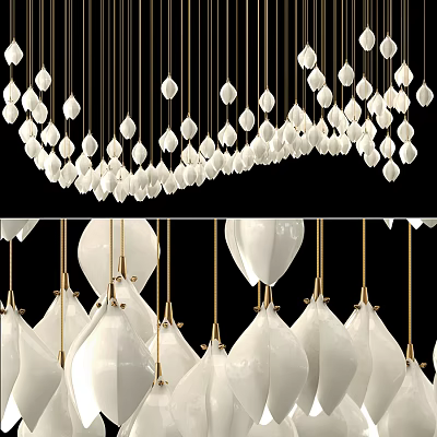 Modern White Teardrop Chandeliers With Golden Hangers For Decorative Ceiling Lighting 3d model