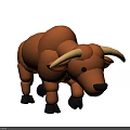 Standing Brown Bull Doll Featuring Yellow Horns Black Hooves and Shiny Black Eyes