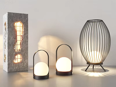 Outdoor Lights With Modern Block Lantern And Woven Metal Illuminated Designs 3d model
