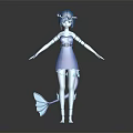 Anime Style Blue Haired Character With Mermaid Tail And Blue Dress Design
