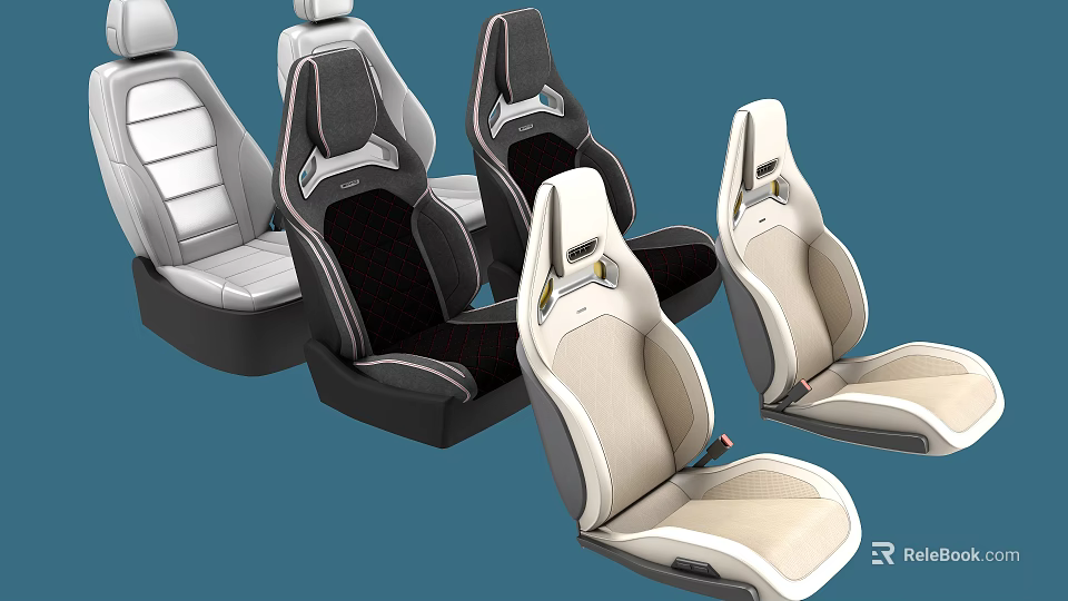 Modern Car Seats With Leather And Fabric Upholstery In Various Styles 3d model 