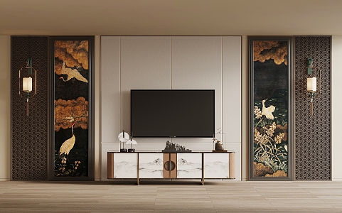 New Chinese background wall TV background wall 3d model