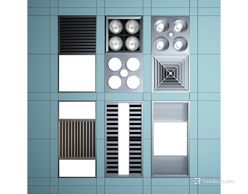Different Wall Mounted Vent Cover Designs With Grid Slotted And Circular Patterns 3d model