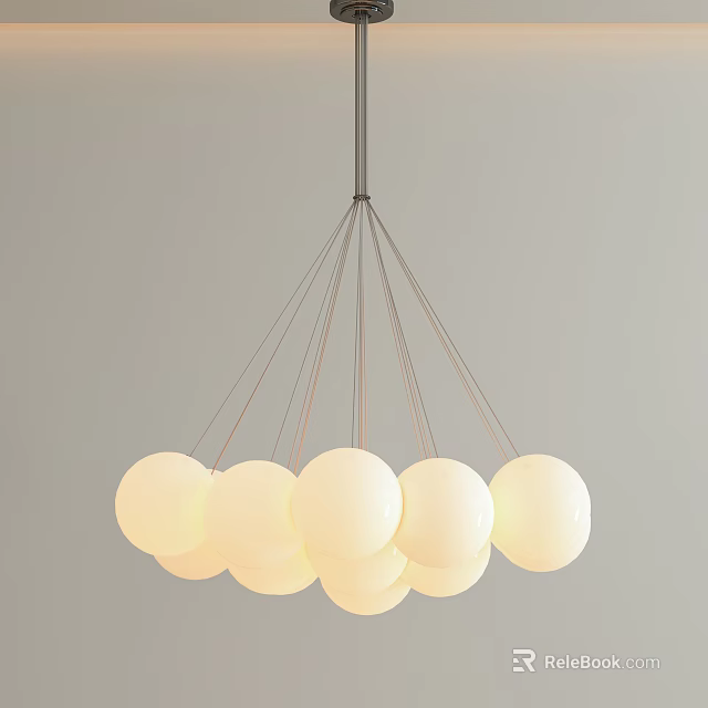 Modern Minimalist Multiple White Globe Chandelier with Hanging Metal Wires Design 3d model 