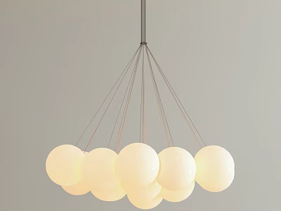 Modern Minimalist Multiple White Globe Chandelier with Hanging Metal Wires Design 3d model