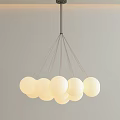 Modern Minimalist Multiple White Globe Chandelier with Hanging Metal Wires Design