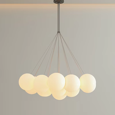 Modern Minimalist Multiple White Globe Chandelier with Hanging Metal Wires Design 3d model