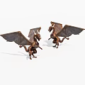 Two Detailed Brown Winged Dragons Model Standing With Spread Wings