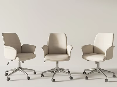Modern White Office Chairs With Padded Armrests And Swivel Caster Wheels 3d model