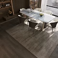 Modern Dining Table Set With Marble Top White Curved Back Chairs And Metal Legs