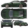 Green Sports Car With Gold Wheels And Black Rear Spoiler Design
