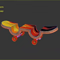 Colorful Modern Sports Equipment Skateboard With Red Wheels And Artistic Curved Design