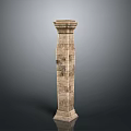 Classic Stone Pillar With Intricate Details In Serene Scenic Landscape Setting