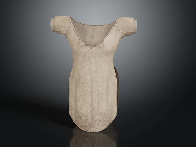 Cream Colored Short Sleeved V Neck Dress With Intricate Lace Details 3d model