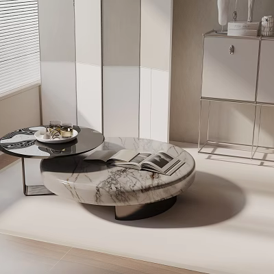 Modern Sofa And Coffee Table Set With Round Marble Table And Open Book Design 3d model