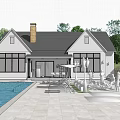 Single Family House With Pool Patio Outdoor Seating And Surrounding Lush Trees