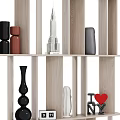 Modern Wooden Multi Tier Shelving Unit For Displaying Decorative Items And Sculptures