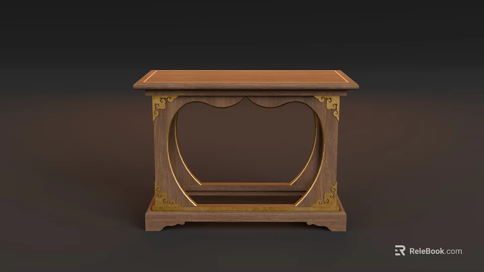 Traditional Chinese Wooden Table With Intricate Golden Carvings And Curved Frame 3d model 