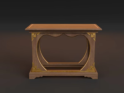 Traditional Chinese Wooden Table With Intricate Golden Carvings And Curved Frame 3d model