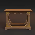 Traditional Chinese Wooden Table With Intricate Golden Carvings And Curved Frame