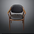 Curved Wooden Frame Chair With Black Leather Seat And Armrests Design