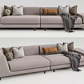Modern Light Gray Sectional Sofa with Multiple Decorative Pillows and Cozy Throw Blanket 3d model