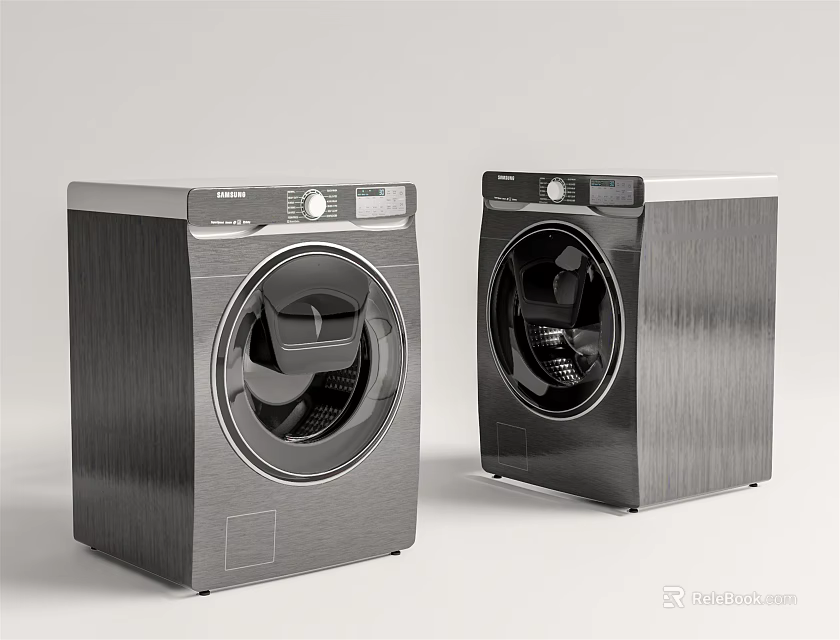 Two Modern Front Loading Washing Machines With Stainless Steel Finish And Sleek Design 3d model 