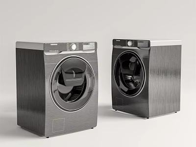 Two Modern Front Loading Washing Machines With Stainless Steel Finish And Sleek Design 3d model