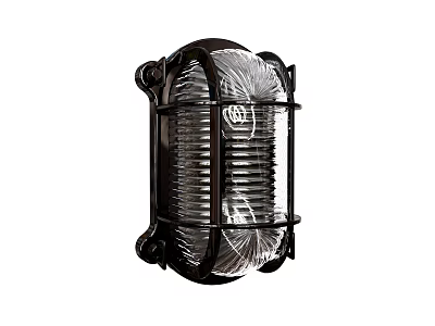 Vintage Black Metal Wall Light with Transparent Glass Shade and Cage Design 3d model