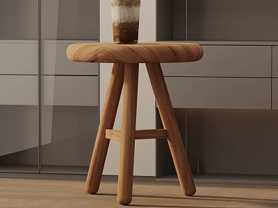 Minimalist Wooden Side Table with Three Legs and Vase in Modern Interior 3d model