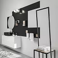 Modern Washbasin Vanity With Round Mirror And Wall Lighting In Bright Room