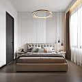 Modern Bedroom Interior Design with Large Bed TV Window Curtains and Rug