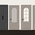Interior Gray and White Hinged Doors Featuring Arched Grid Glass Panels and Handles