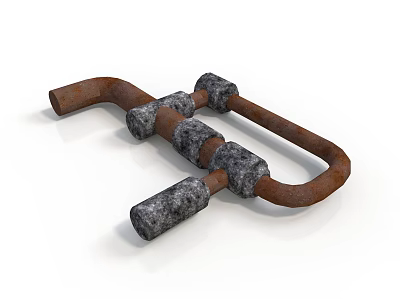 Rusty Metal Pipes With Gray Stone Wrapped Sections Industrial Decorative Elements 3d model
