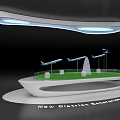 Modern Exhibition Stand With Airplane Models Green Lawn And White Structures