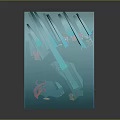 Cartoon Underwater Scene Inside Transparent Blue Cube With Pink Seaweed And Small Fish