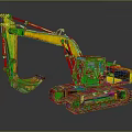 Detailed Yellow Construction Excavator With Caterpillar Tracks Front Bucket And Cab
