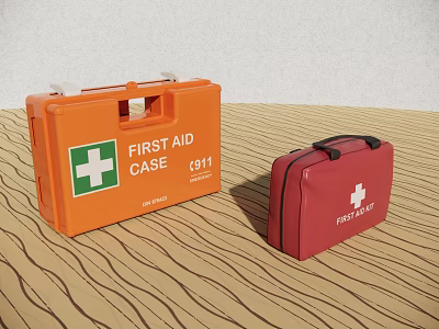 Orange First Aid Case And Red First Aid Kit Essential Medical Emergency Equipment 3d model