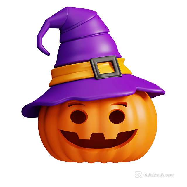 Decorative Ornament Set Orange Pumpkin With Purple Witch Hat Smiling Face Design 3d model 