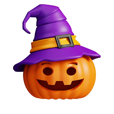 Decorative Ornament Set Orange Pumpkin With Purple Witch Hat Smiling Face Design 3d model