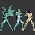 Mythical Characters In Green And Gold Armor With Winged Creature Designs