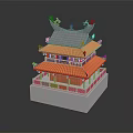 Traditional Chinese Two Story Architecture Featuring Orange Roof Green Eaves Decorative Top And White Base