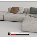 Modern Beige Sectional Sofa With Multiple Pillows And Throw Blanket 3d model