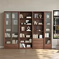 Modern Wooden Bookcase With Multiple Compartments Books Photo Frames And Decorative Vases
