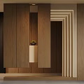 Modern Minimalist Foyer Hallway Design With Wooden Paneling Recessed Lighting And Decorative Plant