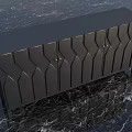 Modern Black Shoe Cabinet With Geometric Pattern Doors And Gold Handles On Marble Floor