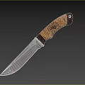Hunting Knife With Wooden Carved Handle And Sharp Metal Blade For Outdoor Use