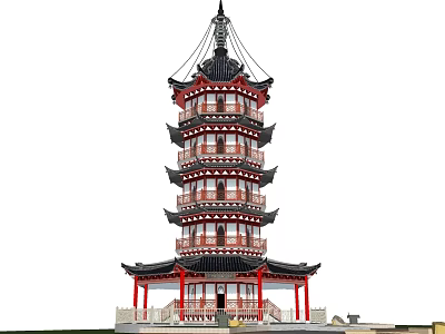 Traditional Chinese Pagoda With Multiple Stories Red Black Decorations And Curved Eaves 3d model
