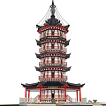 Traditional Chinese Pagoda With Multiple Stories Red Black Decorations And Curved Eaves
