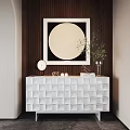 Modern Entryway Console And Side Cabinet With White Square Pattern Brown Woven Texture And Greenery 3d model